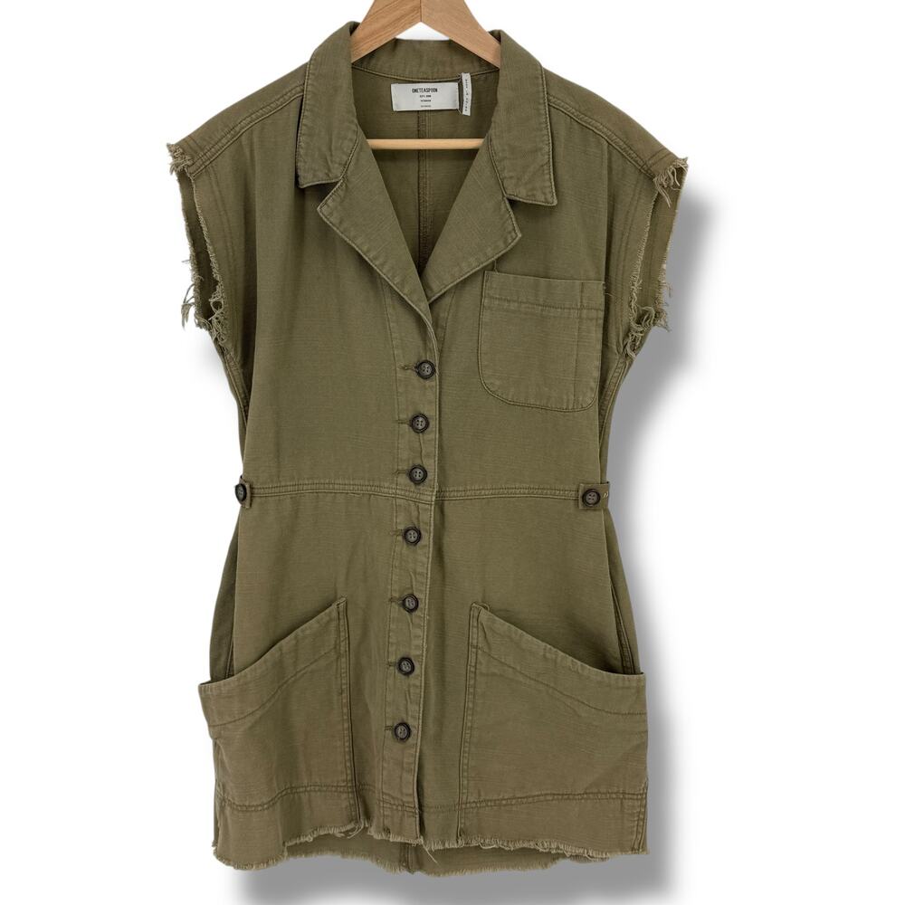 OneTeaspoon Utility Mini Dress Womens Sz XXS Green Button Front Military Style
